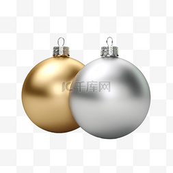复制插画图片_3d 渲染逼真的金色和银色圣诞球现
