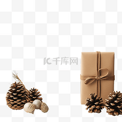 牛皮纸礼盒图片_圣诞贺卡冷杉和球果树和牛皮纸礼
