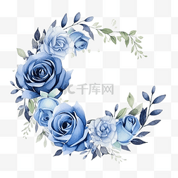 水彩玫瑰花朵图片_水彩蓝玫瑰花朵花环插画