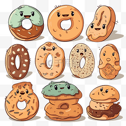 甜甜圈卡通可爱图片_百吉饼剪贴画可爱的卡通面包和甜