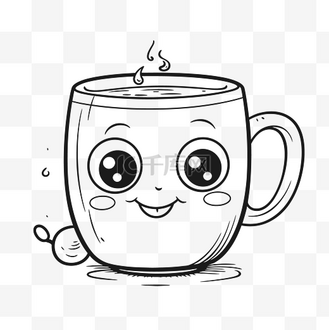 为幼儿园儿童涂色页一个可爱的茶杯,上面有许多眼睛轮廓素描 向量