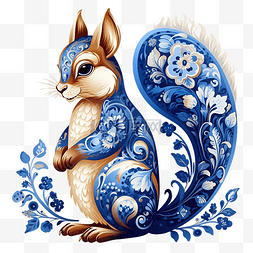 矢量可爱松鼠插图图片_圣诞松鼠矢量图蓝色瓷手绘冬季人