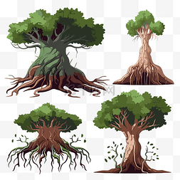 树根剪贴画五组树根与可爱的根插