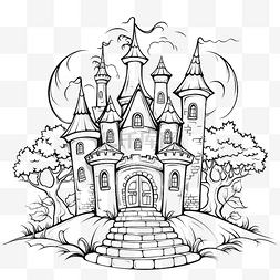 儿童着色书插图漂亮的万圣节城堡