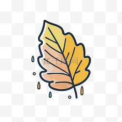 手绘叶子上有雨滴 向量