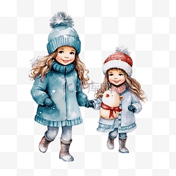 冬天搞笑卡通图片_小女孩在雪地里玩耍和快乐的圣诞