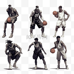 黑白篮球运动员字符集战斗机概念