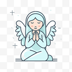 祈祷的图标图片_膝盖上有天使祈祷的女人矢量图