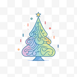 圣诞树矢量图图片_带有彩色条纹和星星的圣诞树的矢