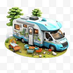 旅行人物插图图片_房车露营地 3D 人物插图