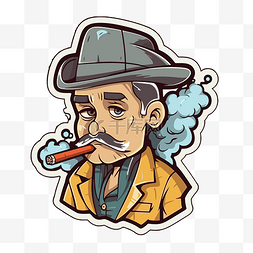 吸烟室标识图片_图标卡通男子吸烟在帽子和胡子矢