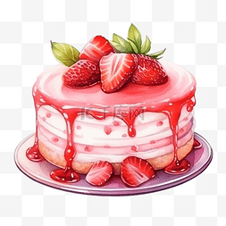 冰淇淋蛋糕的图片_水彩草莓冰淇淋蛋糕
