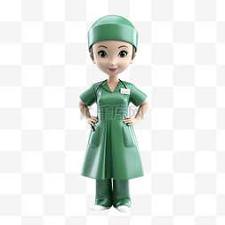 3d 孤立的护士与绿色制服