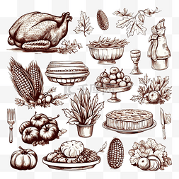 手绘食品海报图片_感恩节手绘元素集