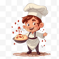 卡通厨师披萨图片_厨师剪贴画卡通厨师用煎锅和滚烫