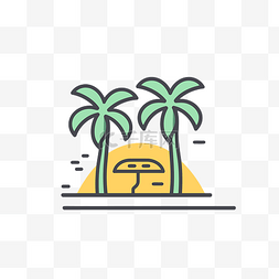 牙买加图片_海滩线图标上棕榈树的轮廓 向量