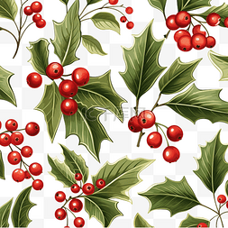 绿树枝条图片_圣诞浆果冬青槲寄生叶无缝图案