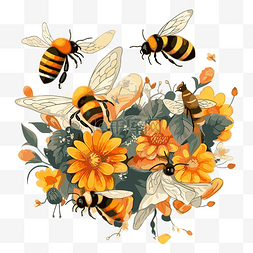 传粉媒介剪贴画白色和黄色蜜蜂与