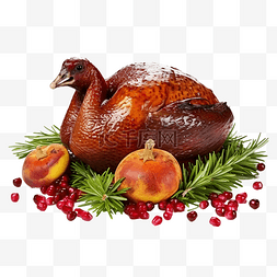 燒鴨图片_圣诞鸭，配有石榴和石灰，周围环