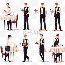 收藏关注有礼图片_正式豪华晚餐服务员系列平面风格