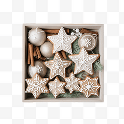 季节性美食图片_灰色质朴表面的木盒中平铺着圣诞