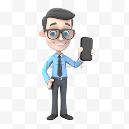 双手插兜站立图片_穿着蓝色衬衫的商人显示电话屏幕