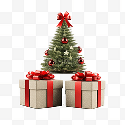 有红色弓和圣诞树的礼品盒