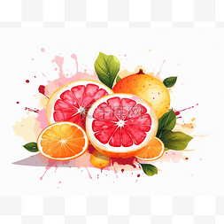 卡通葡萄柚图片_数字艺术的葡萄柚和橙色图形插图