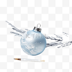 白色调色图片_蓝色圣诞树的树枝上有一个带有调