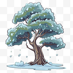 可爱冰和雪图片_雪树剪贴画可爱的卡通树，地上有