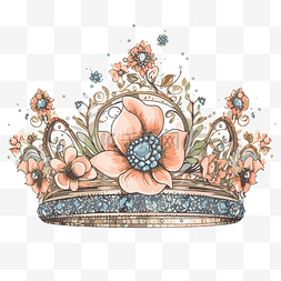 皇冠花朵图片_成人礼皇冠剪贴画描绘了带有几朵