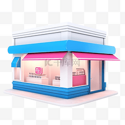等距商业图片_粉红色蓝色商店或店面隔离启动特