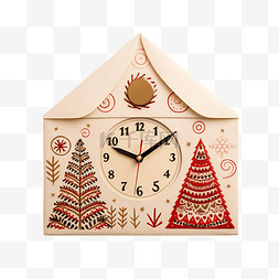里面有圣诞树和红色时钟的工艺信
