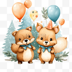 圣诞节快乐气球图片_圣诞快乐庆祝可爱的熊鹿和松鼠与