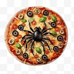 番茄图片_万圣节派对用橄榄和香肠蜘蛛披萨