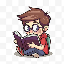 卡通男孩读一本书剪贴画 向量