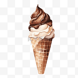 菜单冰淇淋图片_水彩巧克力蛋卷冰淇淋