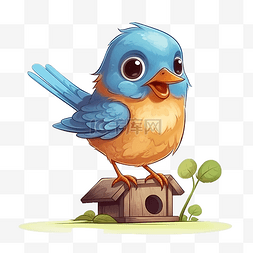 巢图片_可爱的卡通鸟站在鸟屋上