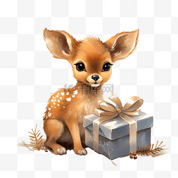 圣诞快乐小鹿图片_可爱的小鹿，带圣诞礼物和短语