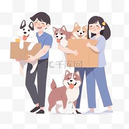 宠物狗背景图片_幸福的家庭与宠物狗搬到新家
