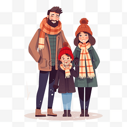 衣服戴帽子的男人图片_圣诞节时穿着暖和衣服的幸福家庭
