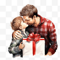 送给孩子们的礼物图片_父亲在送给儿子一份圣诞礼物后亲