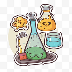 化学液体瓶子图片_两种带有卡通人物的液体 向量