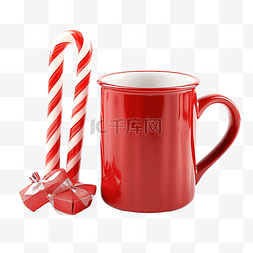 红色金属杯，配有茶和圣诞装饰的
