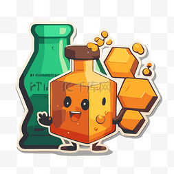 贴纸瓶图片_描绘一个拿着蜂蜜和果冻瓶剪贴画