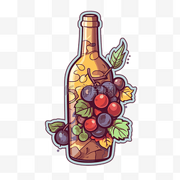 葡萄与酒图片_瓶子里的葡萄和酒瓶会徽剪贴画 
