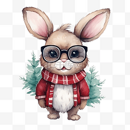 卡通冬季动物图片_圣诞兔子或戴眼镜的兔子