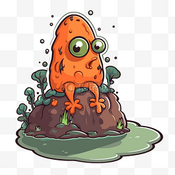 一个看起来奇怪的橙色生物坐在泥