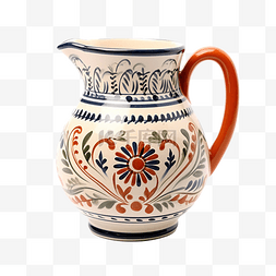 手工纪念品图片_白色背景中突显的复古装饰陶瓷壶