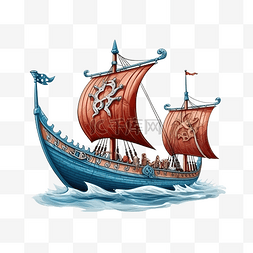帆船彩色图片_drakkar维京划船在现实风格诺曼船